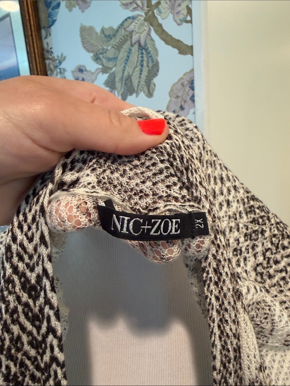 NIC+ZOE Beige and Cream Open-Front Geometric Cardigan Linen Blend - Picture 3 of 6